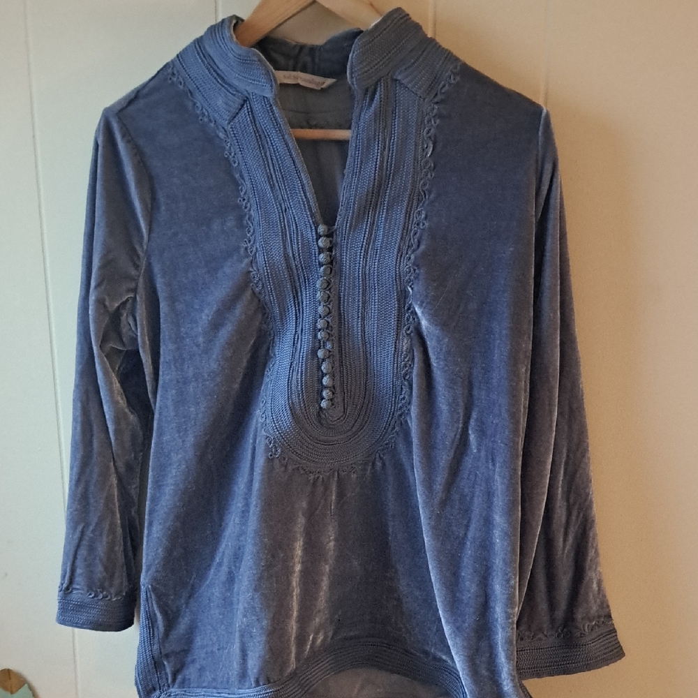 SOFT SURROUNDINGS Blue Velvet Button-Front Tunic Top PS